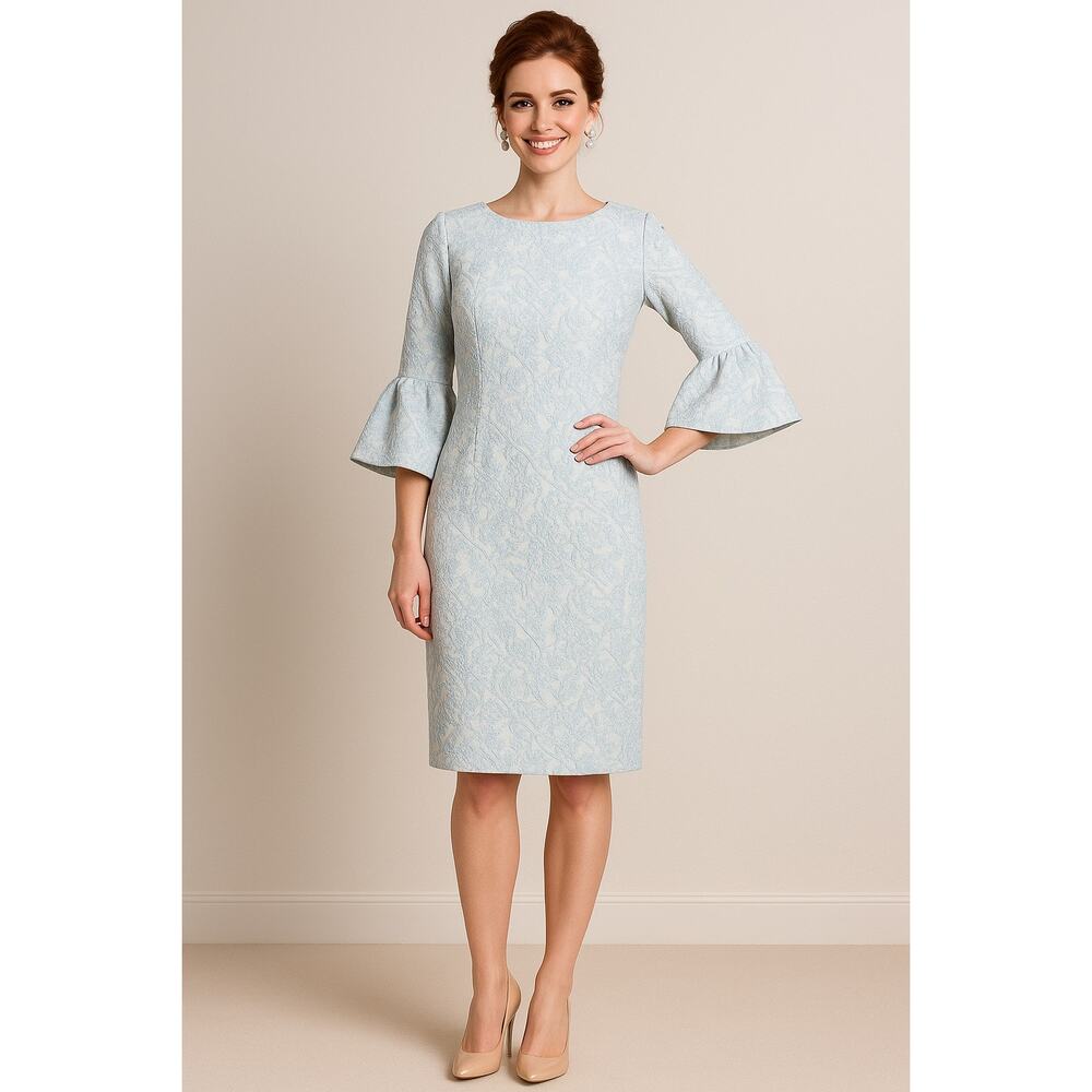 Betsy & Adam Ice Blue and Silver Jacquard Midi Dress - Size 14W